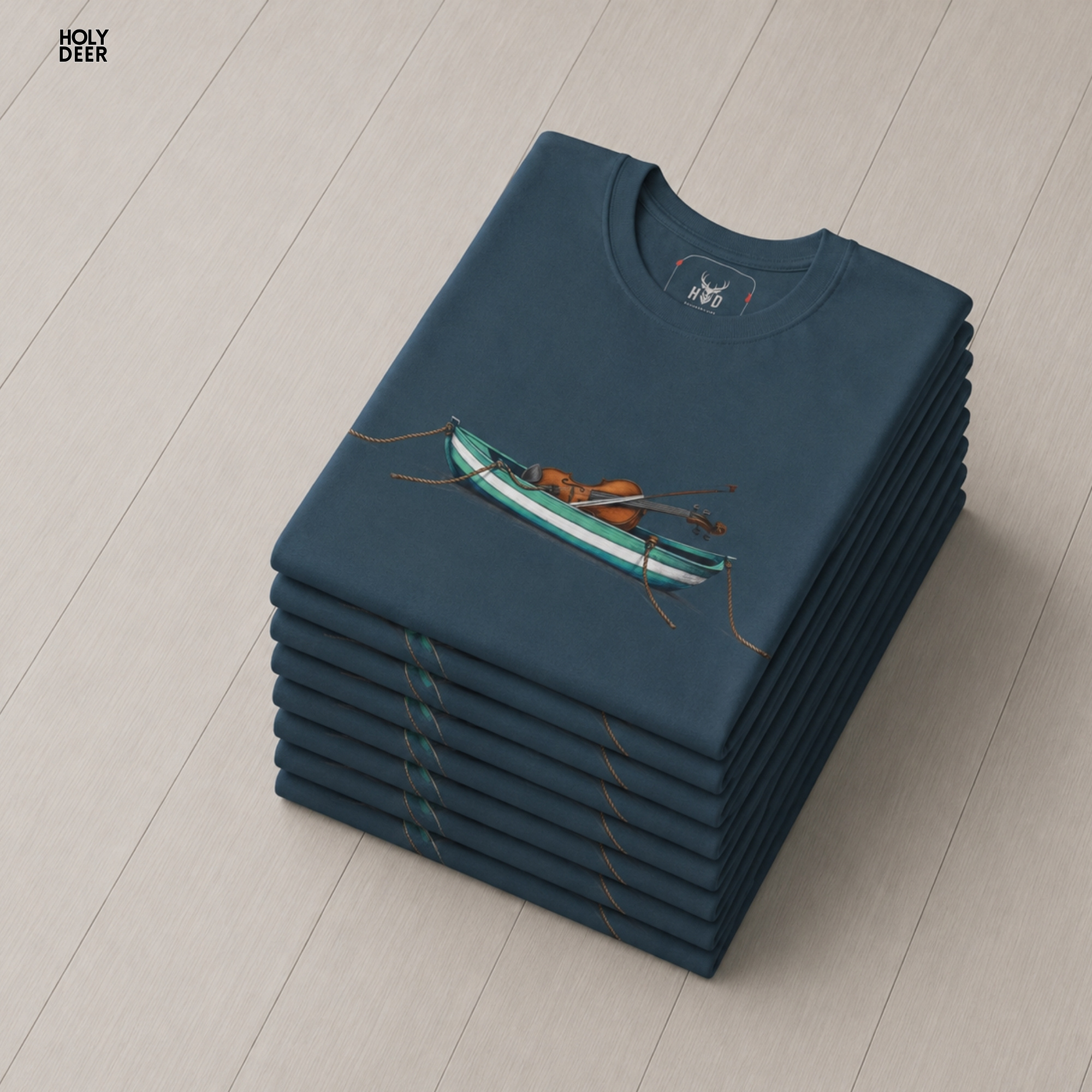 An overhead detailed look tracking the high-density print finish of this special violinist gift shirt option. The camera captures a close showroom viewpoint of the centered micro-scaled musical instrument t emblem to monitor proper stretch layout and color separation accuracy.