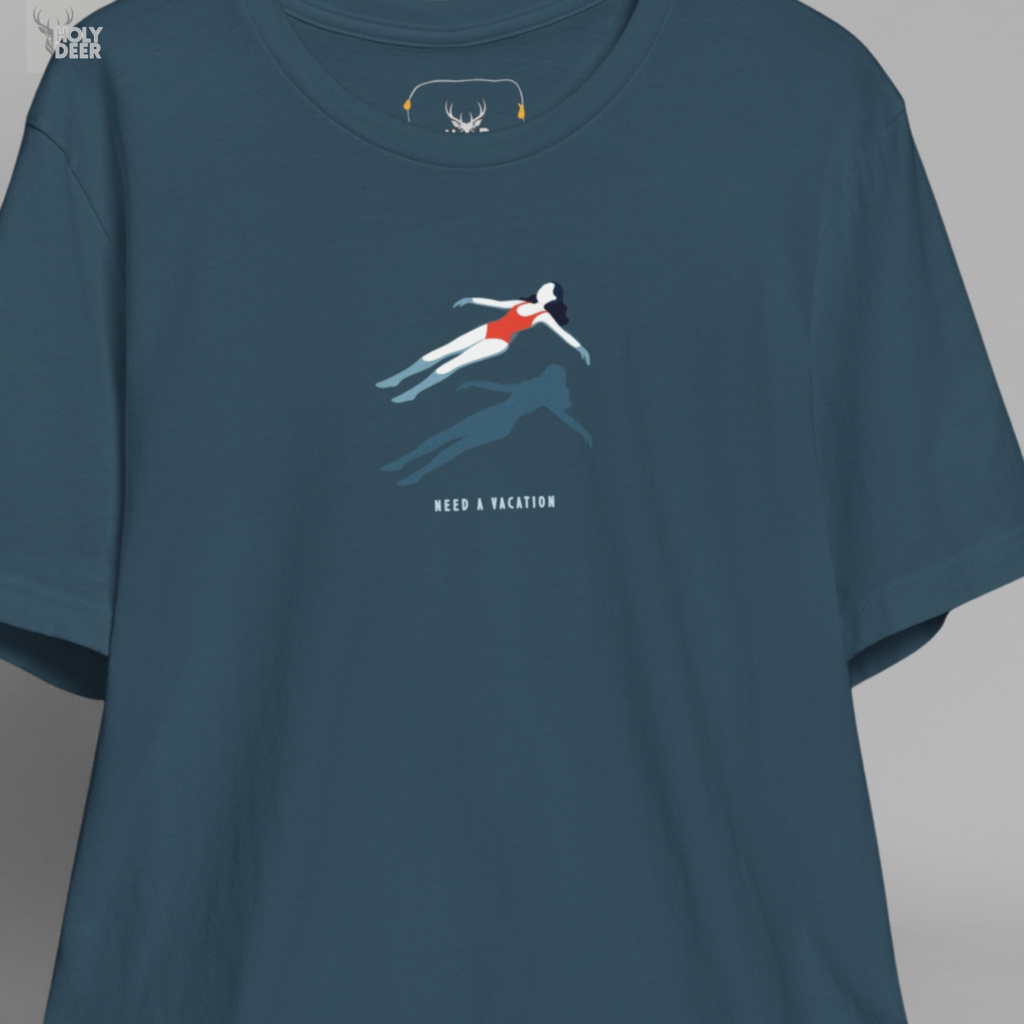 A close showroom catalog viewpoint of the Holydeer Apparel Floating Girl Shirt showing the specialized Boutique Summer Tee printing finish. The framework tracks the tight screen registration of this Summer Vacation Tee and Chill Aesthetic Top selection to monitor print density, material texturing behaviors, and light reflection.