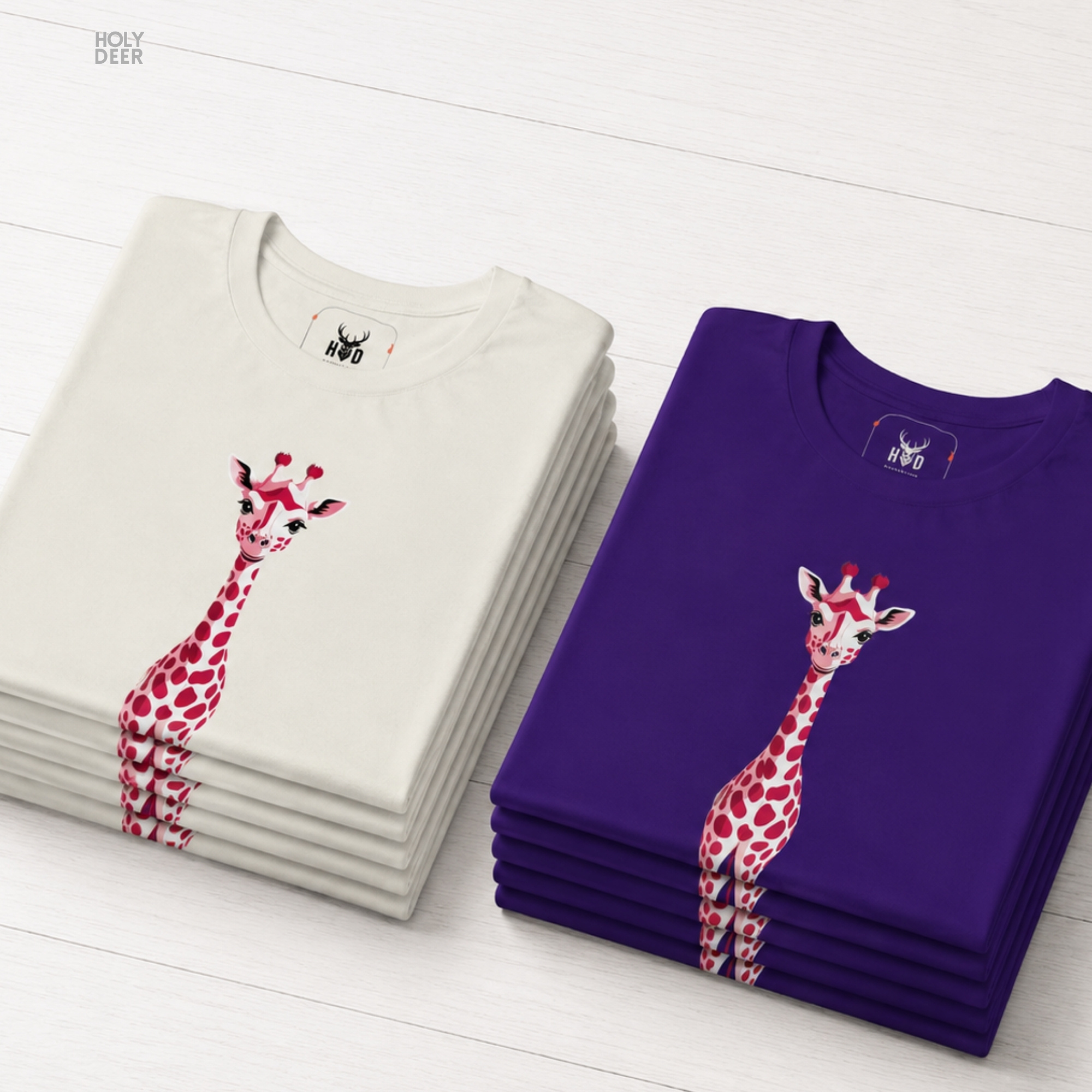 Technical close-up highlighting the parallel white leg runs, lower pink ankle shading marks, and fine screen grain forming the bottom section of the minimal wildlife tee print.
