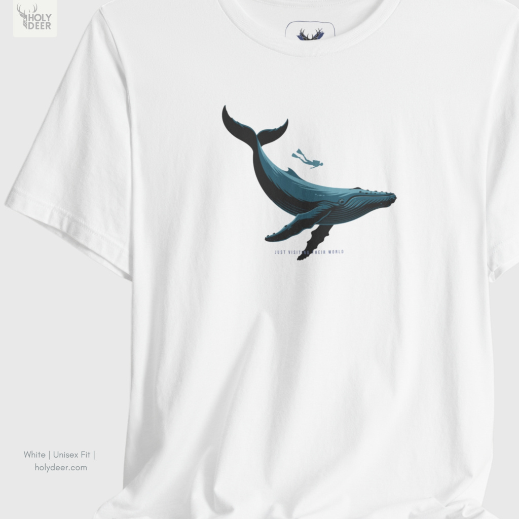 An extreme macro close-up exploring the textured underbelly lines of the cetacean element on the Holydeer Streetwear Scuba Diving Whale Shirt. This print layer magnifies the deep teal shadow ridges, organic skin folds, and sharp screen ink boundaries that elevate this unique minimalist whale artwork.