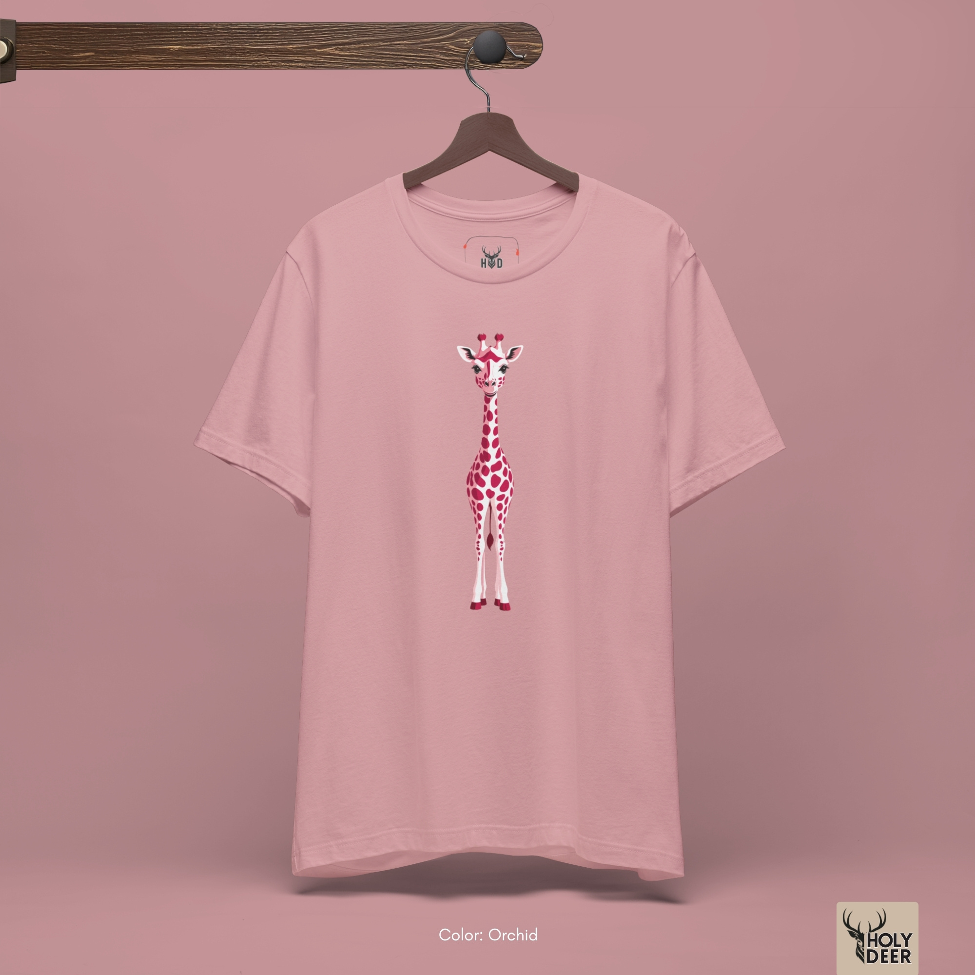 A presentation frame showing the unboxing phase with the cute giraffe shirt sitting inside a sturdy kraft shipping container.